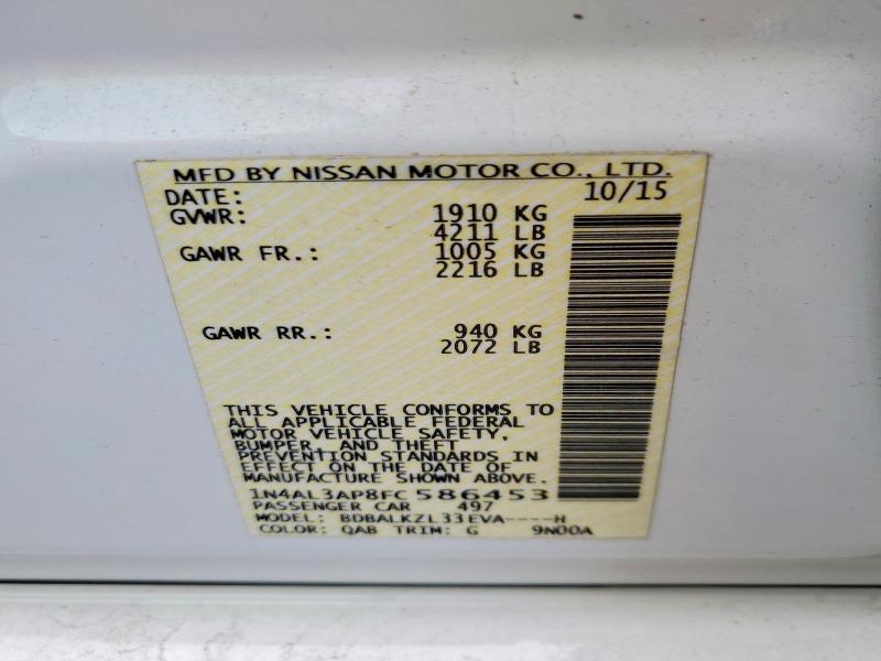 2015 Nissan Altima მანქანა იყიდება აუქციონზე, vin: 1N4AL3AP8FC586453, აუქციონის ნომერი: 58123836