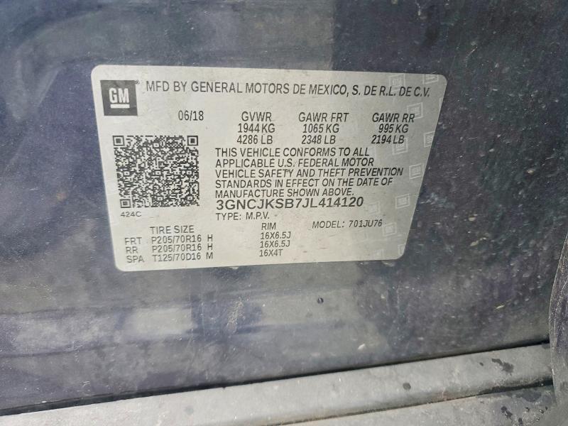 Aukcja sprzedaży 2018 Chevrolet Trax, vin: 3GNCJKSB7JL414120, numer aukcji: 52307606