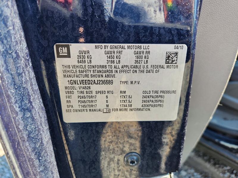 2010 Chevrolet Traverse მანქანა იყიდება აუქციონზე, vin: 1GNLVEED2AJ236689, აუქციონის ნომერი: 55580566