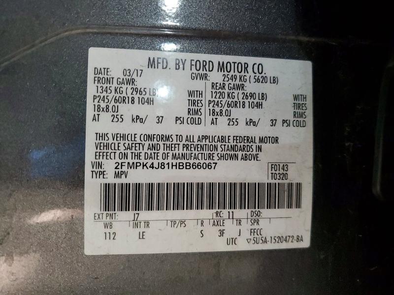 2017 Ford Edge მანქანა იყიდება აუქციონზე, vin: 2FMPK4J81HBB66067, აუქციონის ნომერი: 56362176