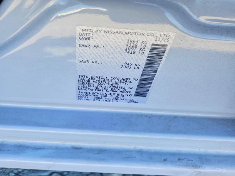 Продажа на аукционе авто 2025 Nissan Altima, vin: 1N4BL4CV1SN428556, номер лота: 56091206