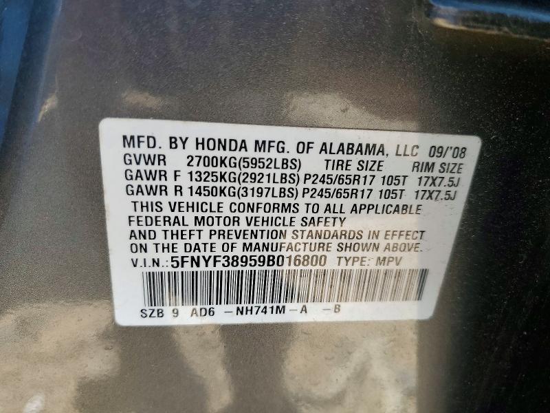 Aukcja sprzedaży 2009 Honda Pilot, vin: 5FNYF38959B016800, numer aukcji: 56069426