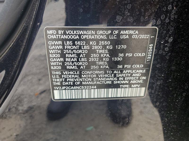 56635546 :رقم المزاد ، 1V2JP2CA6NC532244 vin ، 2022 Volkswagen Atlas مزاد بيع