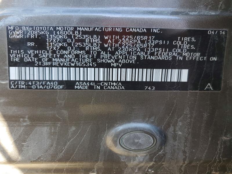 Aukcja sprzedaży 2014 Toyota Rav4, vin: 2T3RFREVXEW165345, numer aukcji: 55780106