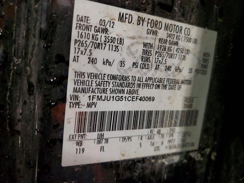 Aukcja sprzedaży 2012 Ford Expedition, vin: 1FMJU1G51CEF40069, numer aukcji: 57127826