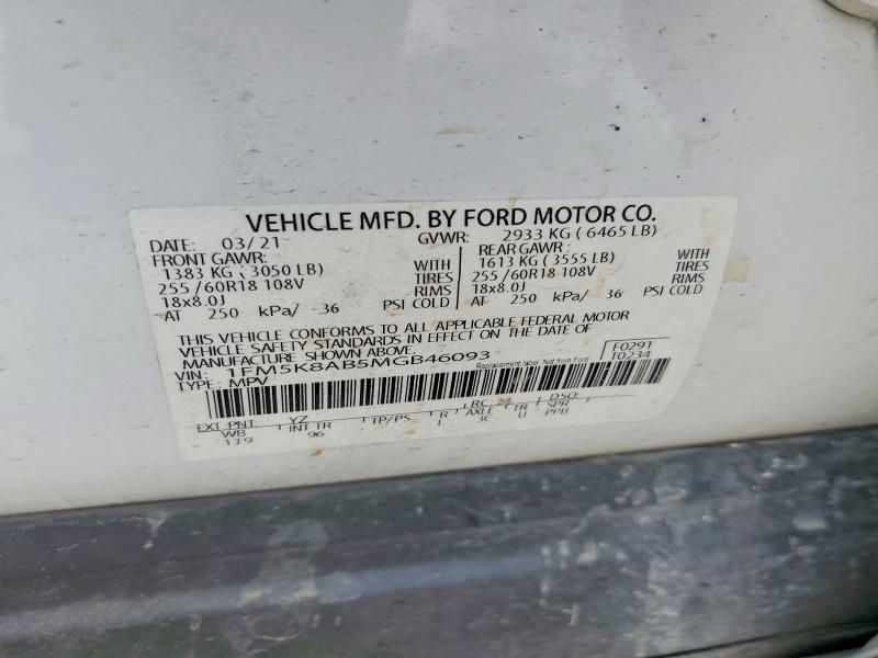 55769166 :رقم المزاد ، 1FM5K8AB5MGB46093 vin ، 2021 Ford Explorer مزاد بيع