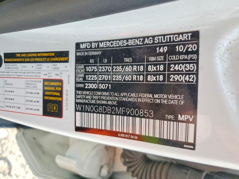 Продажа на аукционе авто 2021 Mercedes-benz Glc, vin: W1N0G8DB2MF900853, номер лота: 58357736