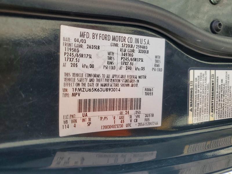 2003 Ford Explorer მანქანა იყიდება აუქციონზე, vin: 1FMZU65K63UB93014, აუქციონის ნომერი: 57498996