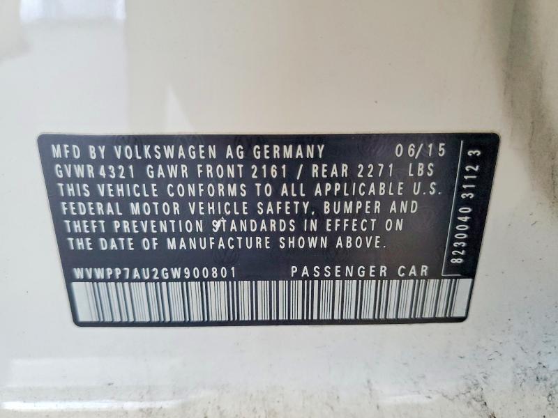 Продажа на аукционе авто 2016 Volkswagen E-golf, vin: WVWPP7AU2GW900801, номер лота: 55757866