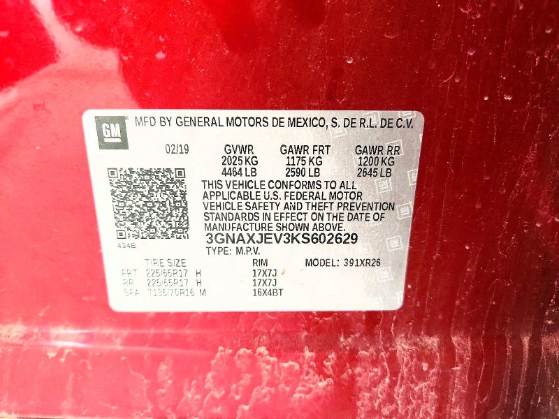 Aukcja sprzedaży 2019 Chevrolet Equinox, vin: 3GNAXJEV3KS602629, numer aukcji: 59181986