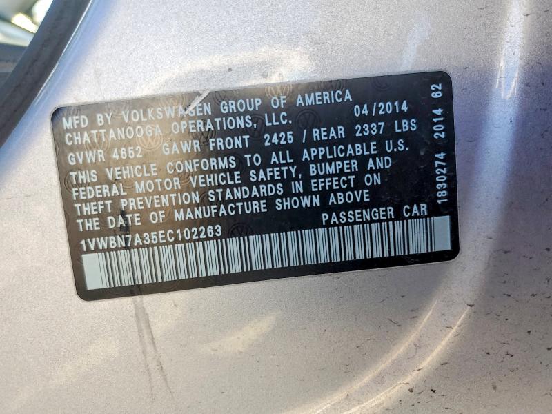 Продаж на аукціоні авто 2014 Volkswagen Passat, vin: 1VWBN7A35EC102263, номер лоту: 57012226