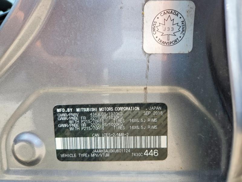 59137636 :رقم المزاد ، JA4AH3AU0KU601124 vin ، 2019 Mitsubishi Rvr مزاد بيع