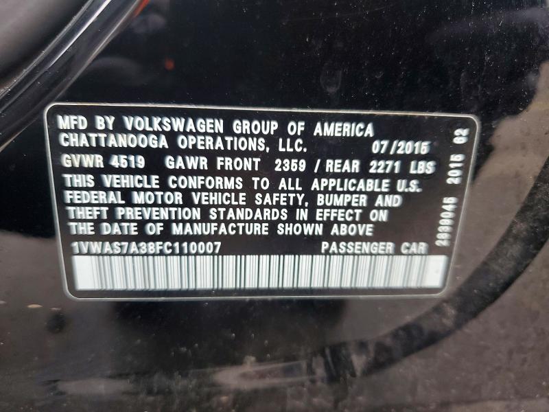 Aukcja sprzedaży 2015 Volkswagen Passat, vin: 1VWAS7A38FC110007, numer aukcji: 58062036