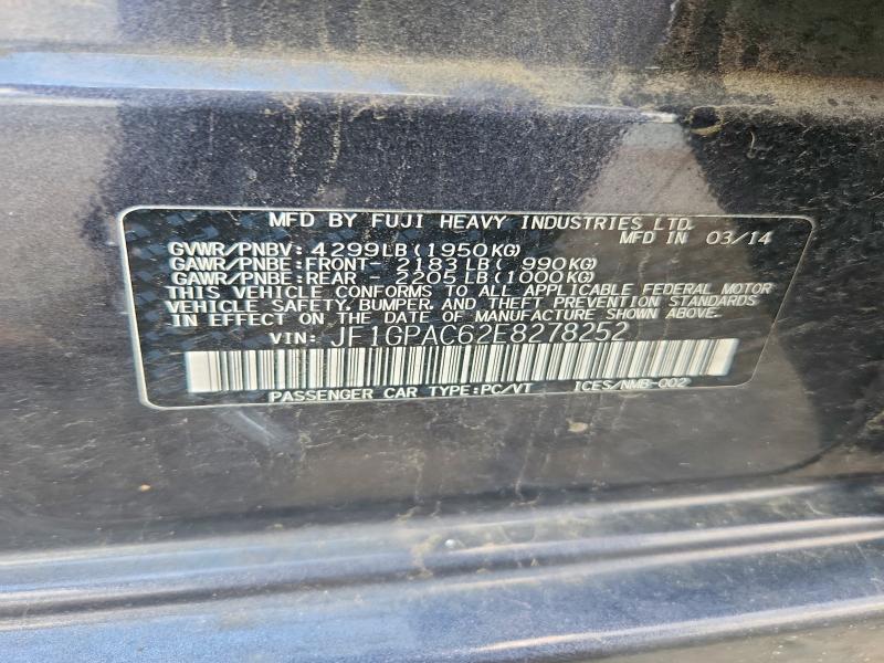 Aukcja sprzedaży 2014 Subaru Impreza, vin: JF1GPAC62E8278252, numer aukcji: 58154466
