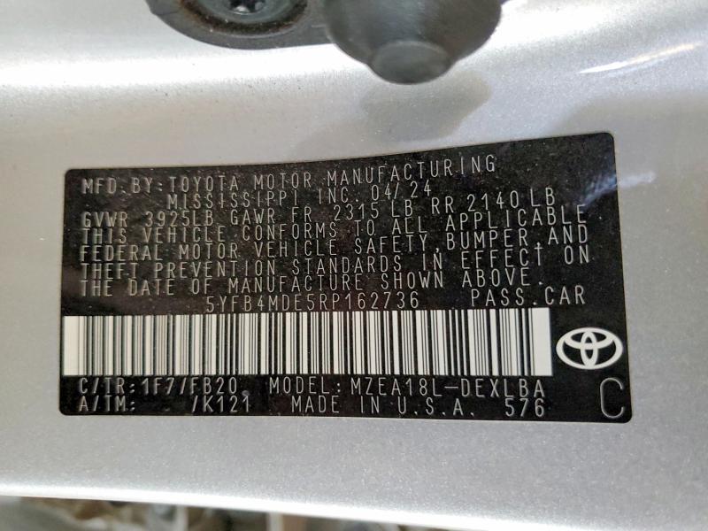 Aukcja sprzedaży 2024 Toyota Corolla, vin: 5YFB4MDE5RP162736, numer aukcji: 56871226