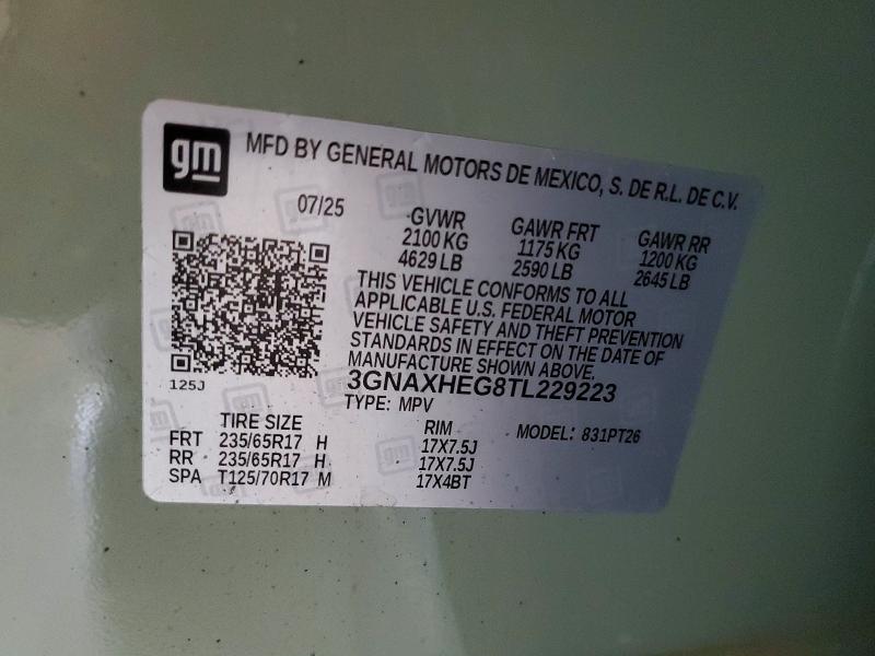 57907536 :رقم المزاد ، 3GNAXHEG8TL229223 vin ، 2026 Chevrolet Equinox مزاد بيع