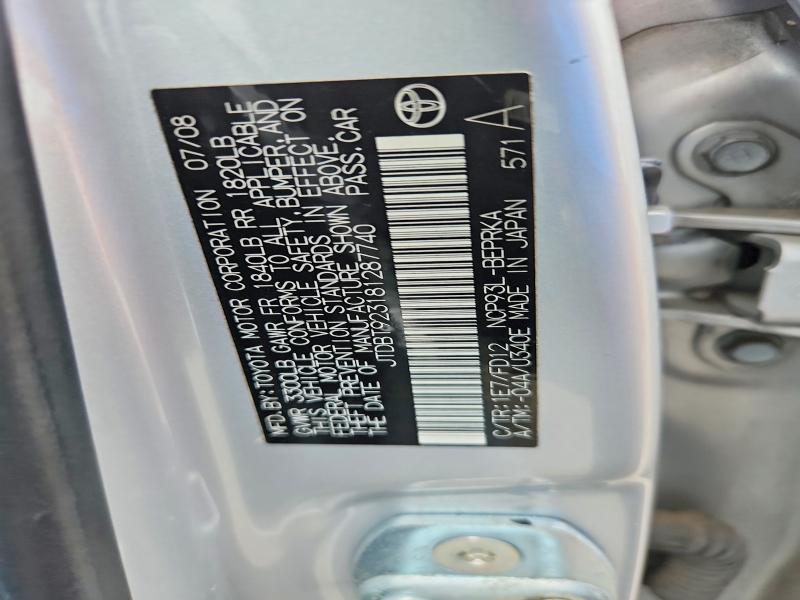 58085406 :رقم المزاد ، JTDBT923181287740 vin ، 2008 Toyt Yaris مزاد بيع