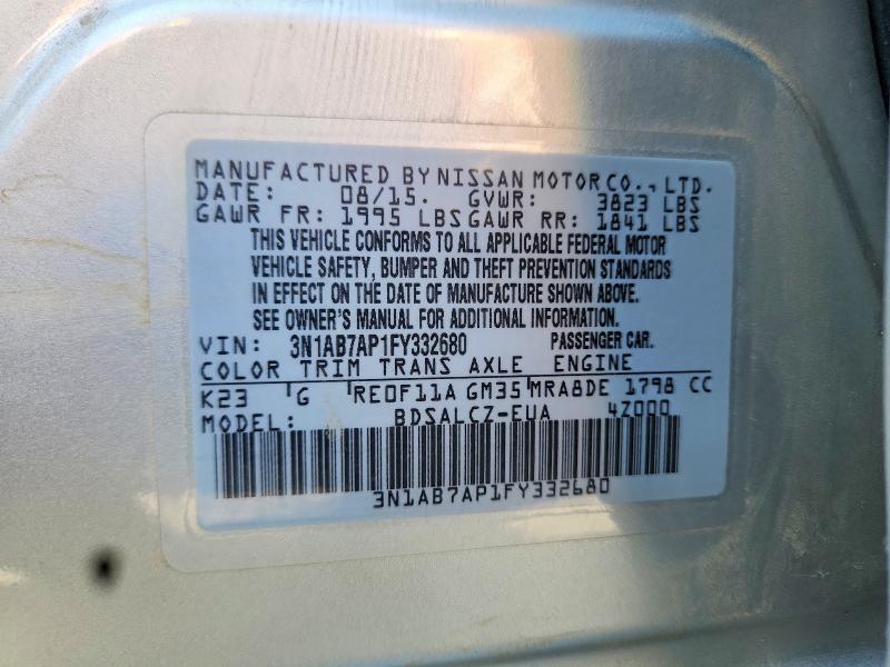 Aukcja sprzedaży 2015 Nissan Sentra, vin: 3N1AB7AP1FY332680, numer aukcji: 58935196