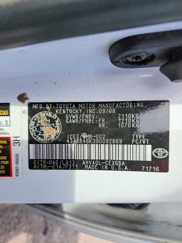 54882906 :رقم المزاد ، 4T1BB46K39U092869 vin ، 2009 Toyota Camry مزاد بيع