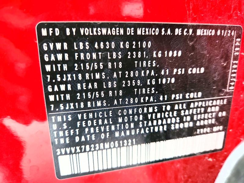 Продажа на аукционе авто 2024 Volkswagen Taos, vin: 3VVVX7B23RM051321, номер лота: 58498676