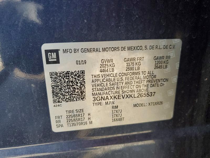 Aukcja sprzedaży 2019 Chevrolet Equinox, vin: 3GNAXKEVXKL265537, numer aukcji: 56628126