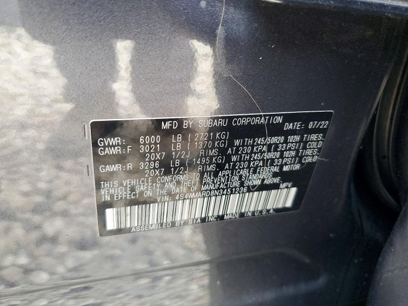 Aukcja sprzedaży 2022 Subaru Ascent, vin: 4S4WMARD8N3451236, numer aukcji: 56055786