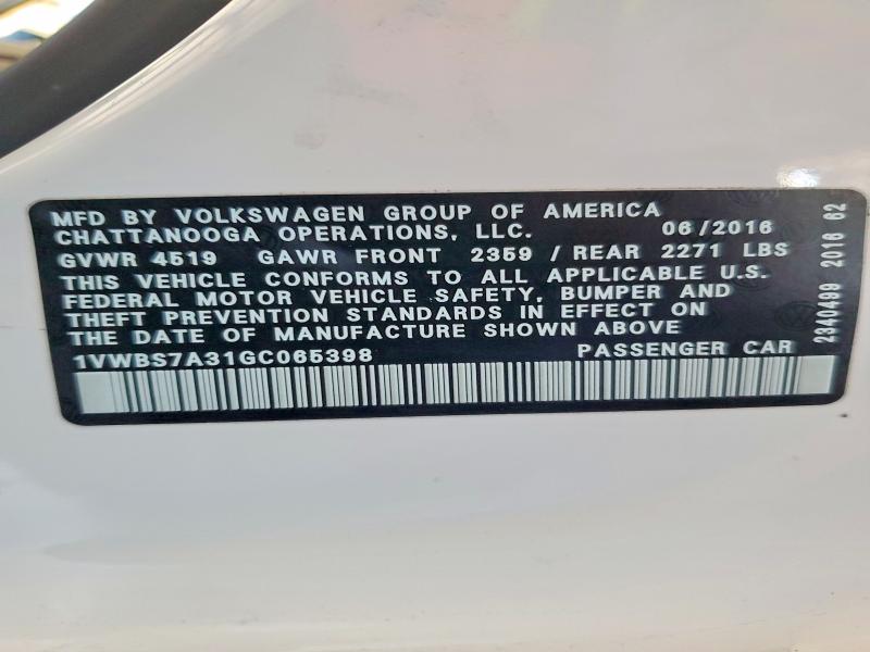 Aukcja sprzedaży 2016 Volkswagen Passat, vin: 1VWBS7A31GC065398, numer aukcji: 58292626