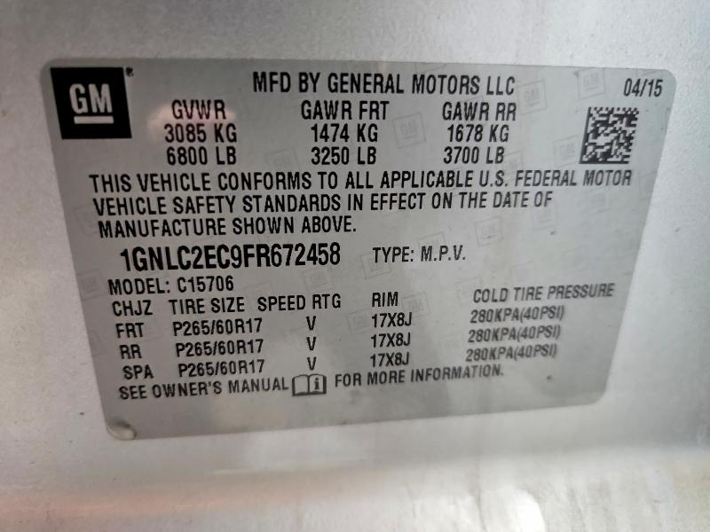 Продажа на аукционе авто 2015 Chevrolet Tahoe, vin: 1GNLC2EC9FR672458, номер лота: 58526216