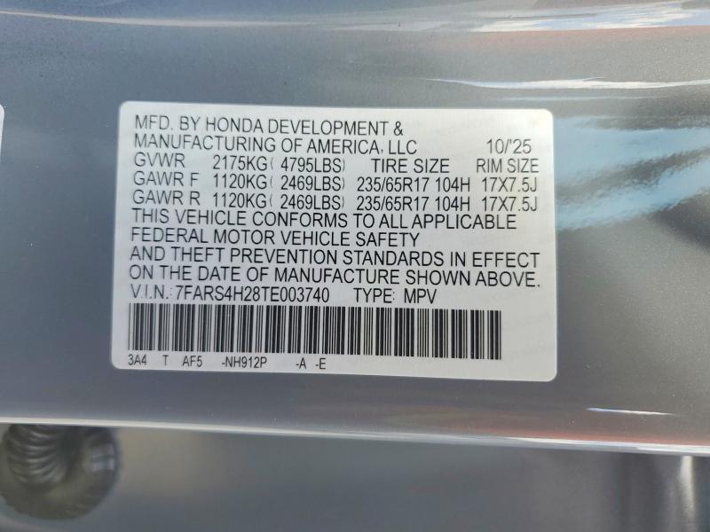 2026 Honda Cr-v მანქანა იყიდება აუქციონზე, vin: 7FARS4H28TE003740, აუქციონის ნომერი: 57236376
