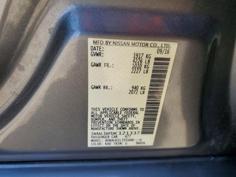 Продажа на аукционе авто 2017 Nissan Altima, vin: 1N4AL3AP1HC121337, номер лота: 56981946