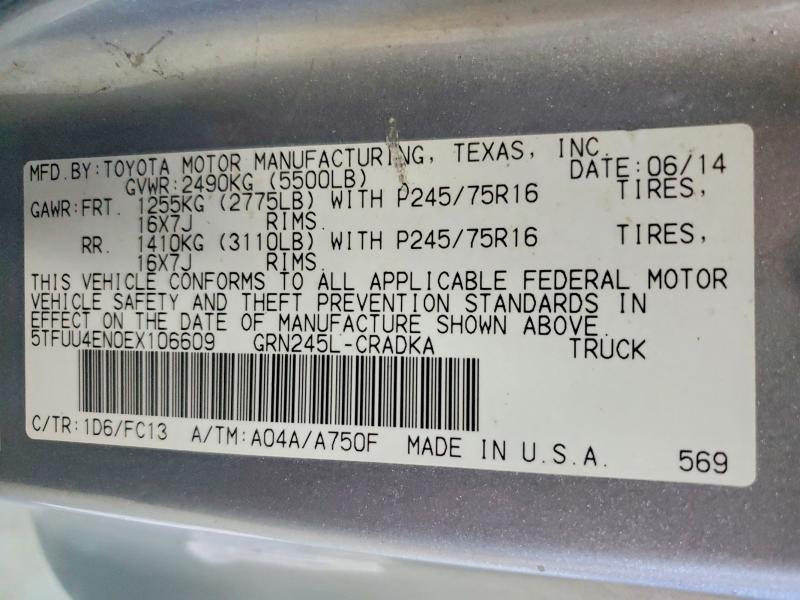 56985606 :رقم المزاد ، 5TFUU4EN0EX106609 vin ، 2014 Toyota Tacoma مزاد بيع