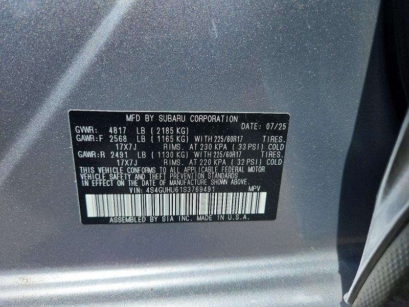 2025 Subaru Crosstrek მანქანა იყიდება აუქციონზე, vin: 4S4GUHU61S3769491, აუქციონის ნომერი: 57666026