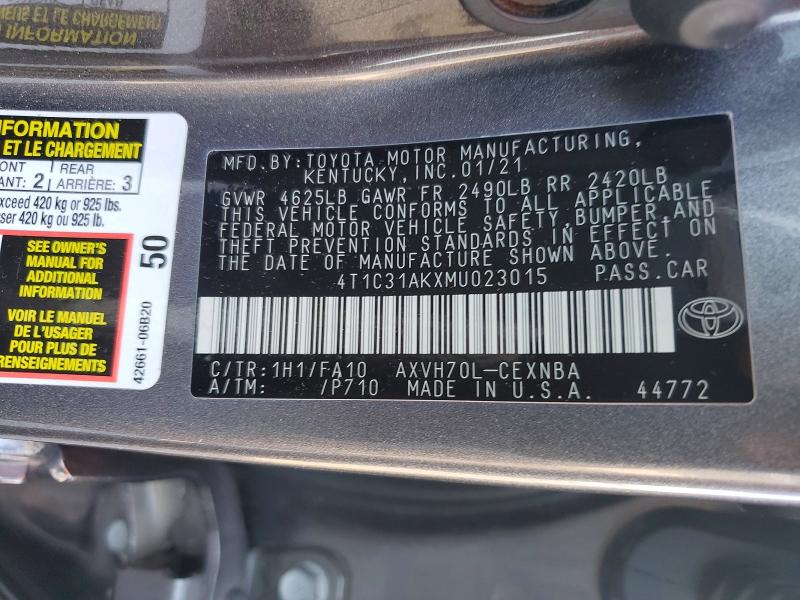 Aukcja sprzedaży 2021 Toyota Camry, vin: 4T1C31AKXMU023015, numer aukcji: 57263266