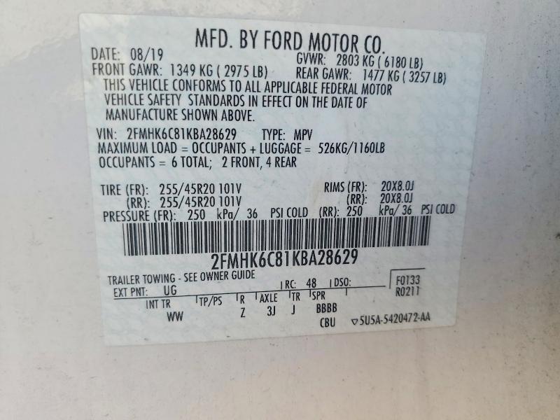 Продаж на аукціоні авто 2019 Ford Flex, vin: 2FMHK6C81KBA28629, номер лоту: 41634726