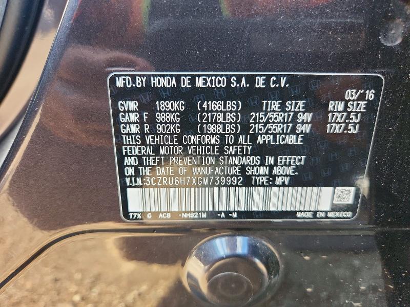 Aukcja sprzedaży 2016 Honda Hr-v, vin: 3CZRU6H7XGM739992, numer aukcji: 58754696