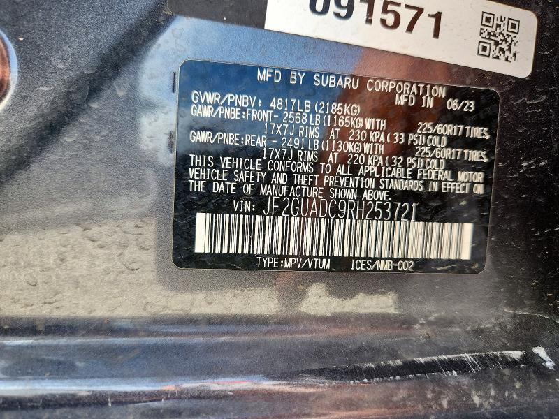 58953026 :رقم المزاد ، JF2GUADC9RH253721 vin ، 2024 Subaru Crosstrek مزاد بيع