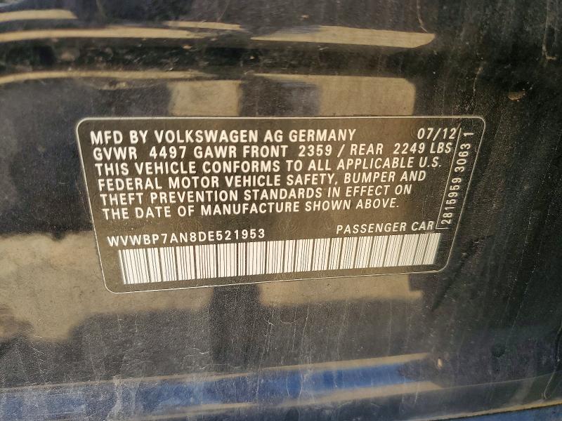 2013 Volkswagen Cc მანქანა იყიდება აუქციონზე, vin: WVWBP7AN8DE521953, აუქციონის ნომერი: 56588636