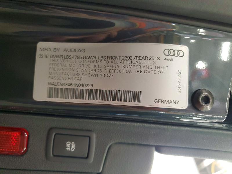 2017 Audi A4 მანქანა იყიდება აუქციონზე, vin: WAUENAF46HN040229, აუქციონის ნომერი: 57241526