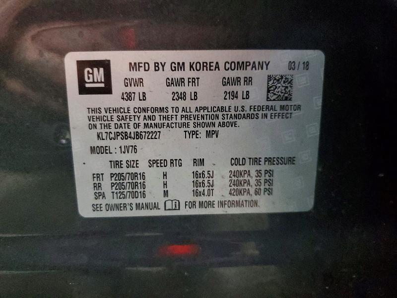 55317536 :رقم المزاد ، KL7CJPSB4JB672227 vin ، 2018 Chevrolet Trax مزاد بيع