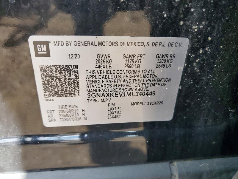 2021 Chevrolet Equinox მანქანა იყიდება აუქციონზე, vin: 3GNAXKEV1ML340449, აუქციონის ნომერი: 56158776