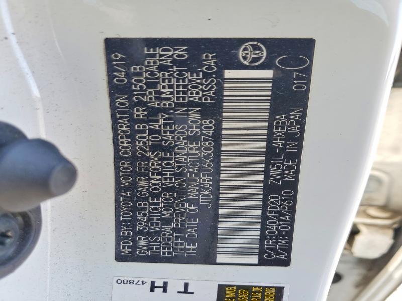 Продаж на аукціоні авто 2019 Toyota Prius, vin: JTDKARFU6K3087408, номер лоту: 57304246