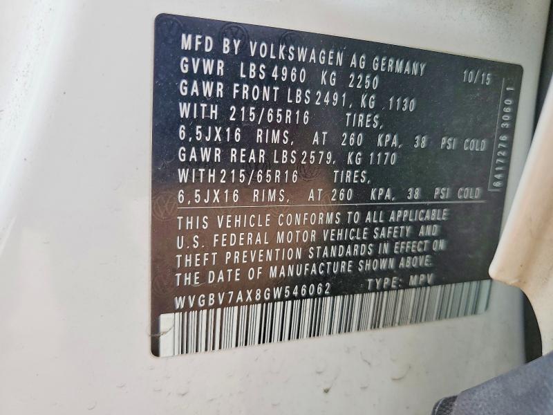 Продажа на аукционе авто 2016 Volkswagen Tiguan, vin: WVGBV7AX8GW546062, номер лота: 57634826