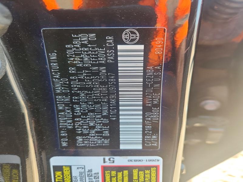 59244396 :رقم المزاد ، 4T1C11AK9LU975847 vin ، 2020 Toyota Camry مزاد بيع