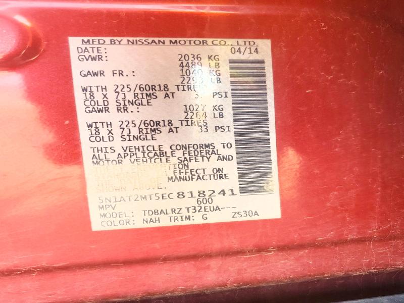 56225936 :رقم المزاد ، 5N1AT2MT5EC818241 vin ، 2014 Nissan Rogue مزاد بيع