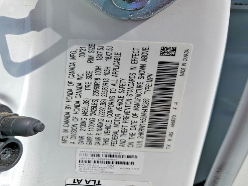58738186 :رقم المزاد ، 2HKRW1H56MH416266 vin ، 2021 Honda Cr-v مزاد بيع