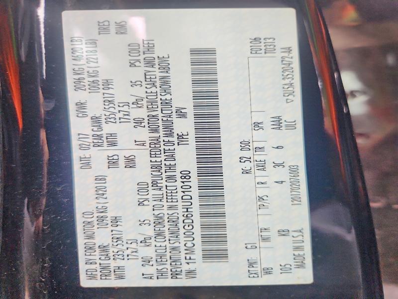 57764176 :رقم المزاد ، 1FMCU0GD6HUD10180 vin ، 2017 Ford Escape مزاد بيع