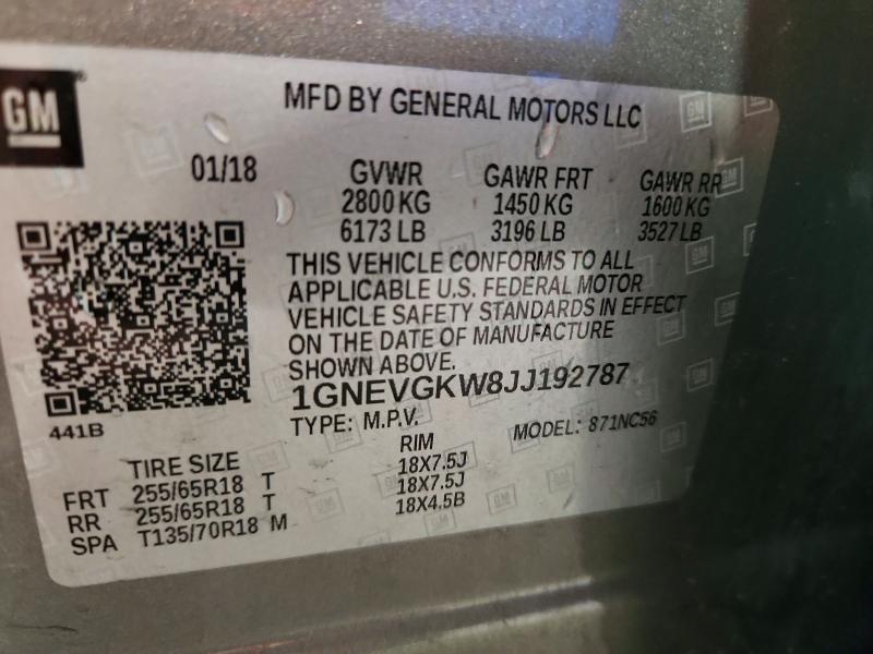 Продаж на аукціоні авто 2018 Chevrolet Traverse, vin: 1GNEVGKW8JJ192787, номер лоту: 56786686