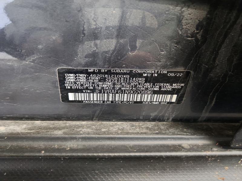 Продажа на аукционе авто 2022 Subaru Wrx, vin: JF1VBAF61N9020896, номер лота: 58291946