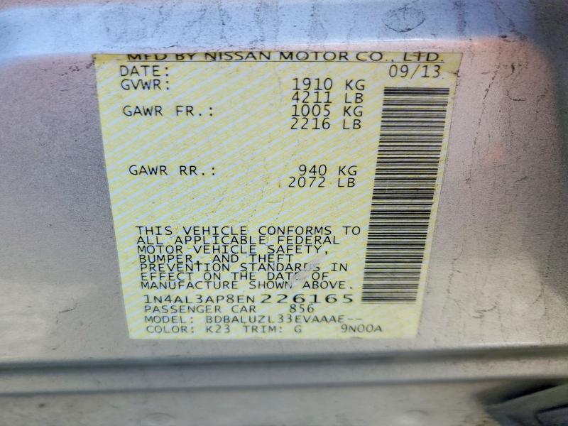 Aukcja sprzedaży 2014 Nissan Altima, vin: 1N4AL3AP8EN226165, numer aukcji: 58090006