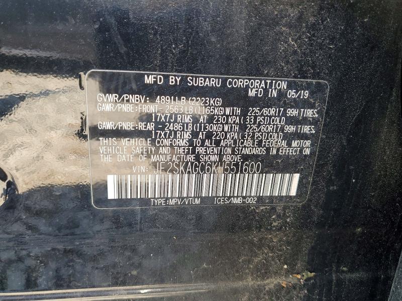 Auction sale of the 2019 Subaru Forester, vin: JF2SKAGC6KH551600, lot number: 56187126